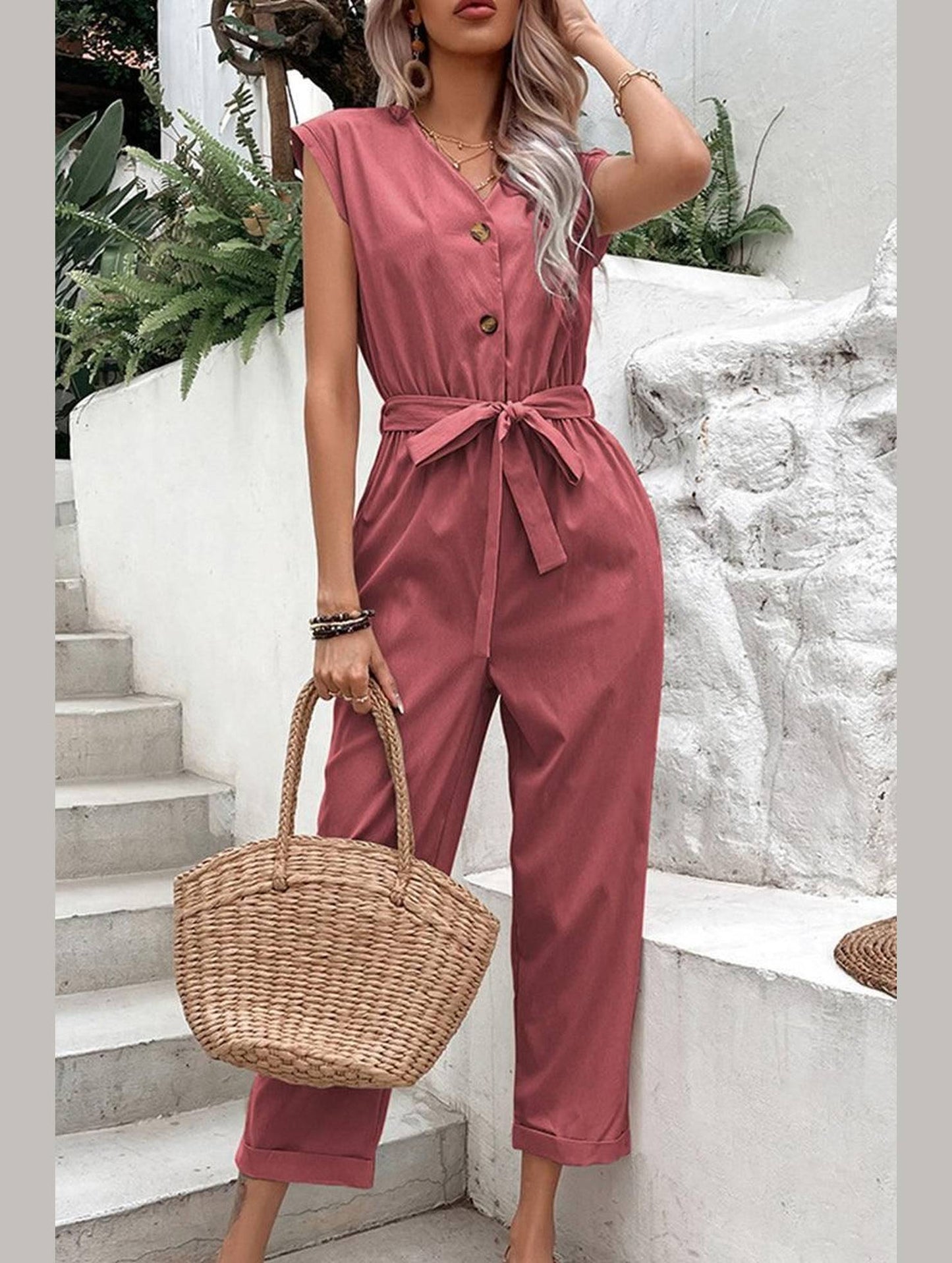 WOMEN CASUAL SOLID JUMPSUIT - Doublju