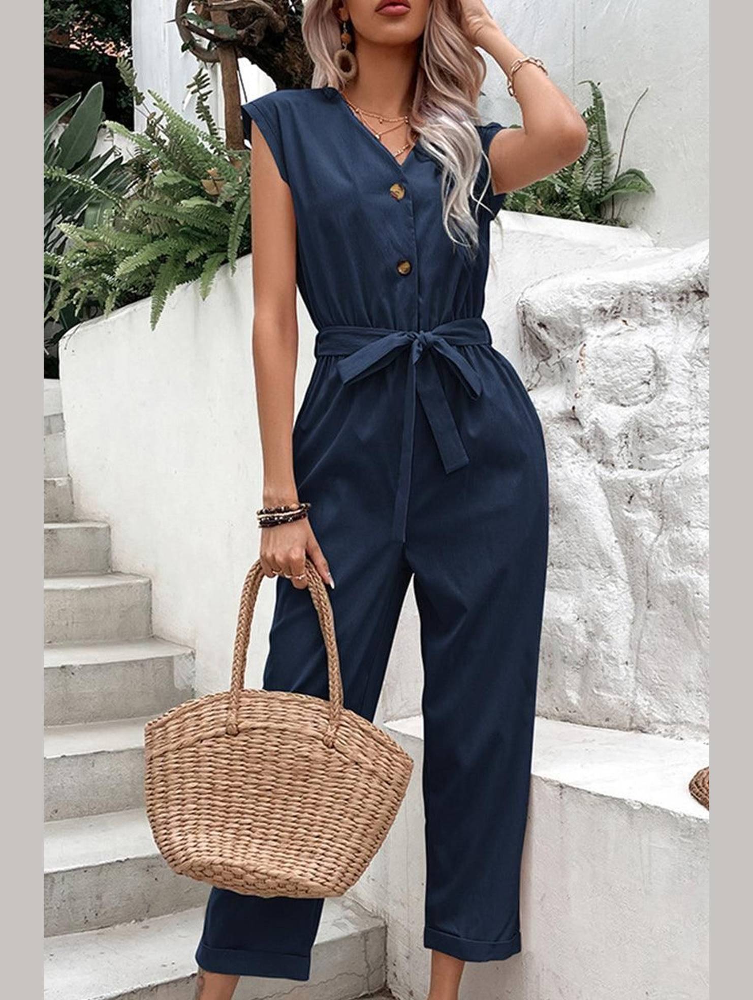 WOMEN CASUAL SOLID JUMPSUIT - Doublju