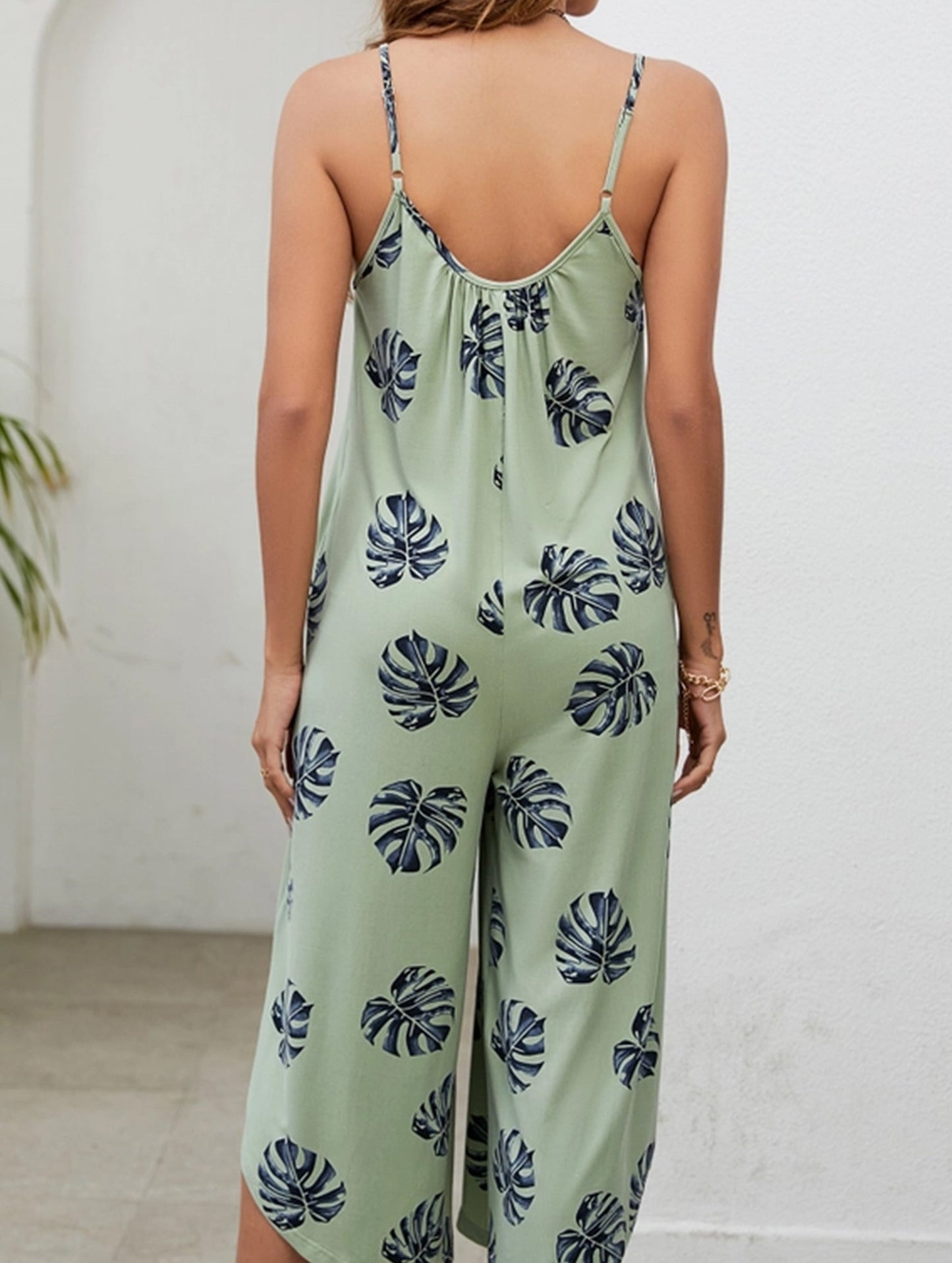 Halter Neck Jumpsuit with Pockets - Printed Casual Summer Romper