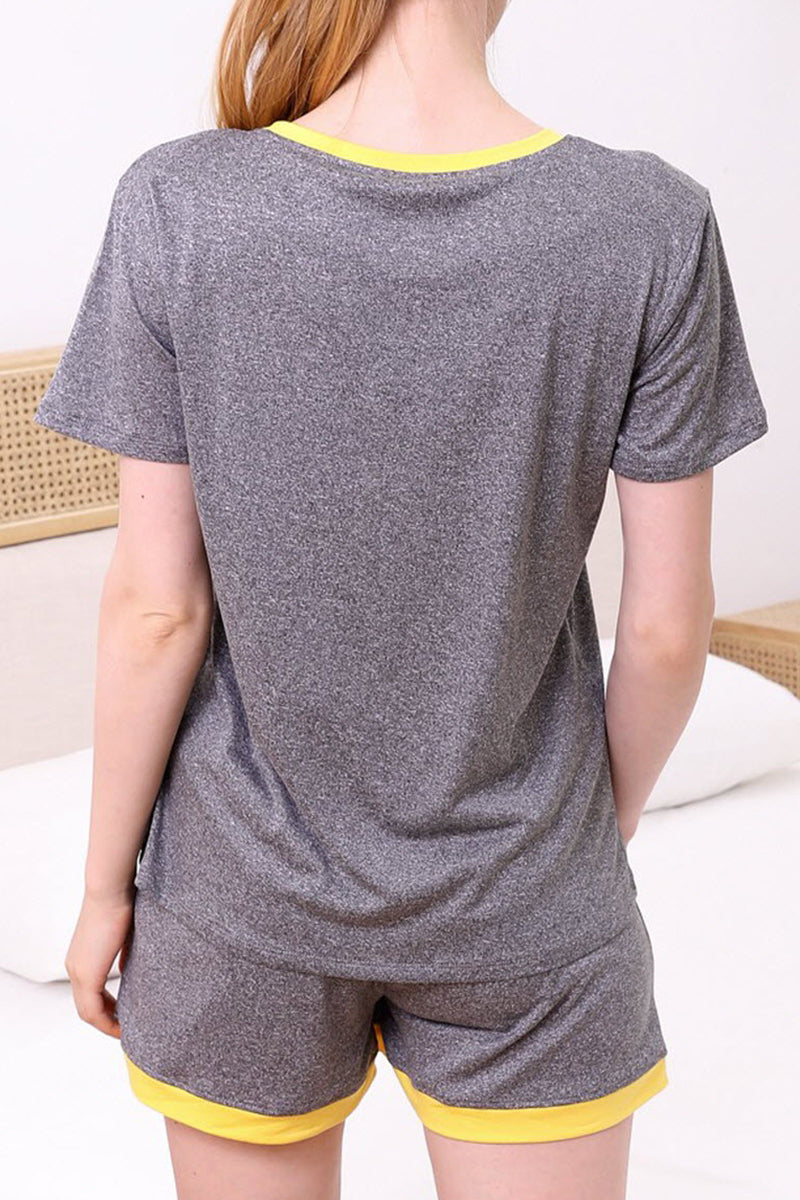 WOMENS SHORT SLEEVE ROUND BANDED NECKLINE AND SHORTS PAJAMA SET