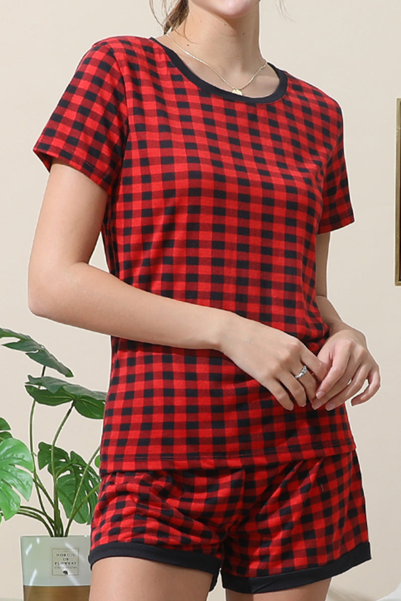 WOMENS SHORT SLEEVE ROUND BANDED NECKLINE AND SHORTS PAJAMA SET