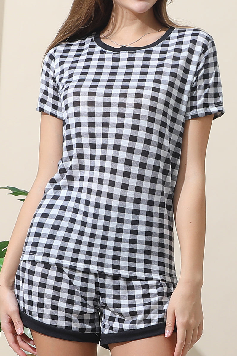 WOMENS SHORT SLEEVE ROUND BANDED NECKLINE AND SHORTS PAJAMA SET