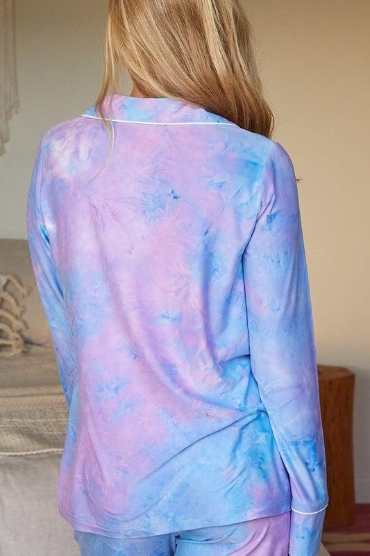 LONG SLEEVE COLLAR DETAILED PAJAMA SET - Doublju