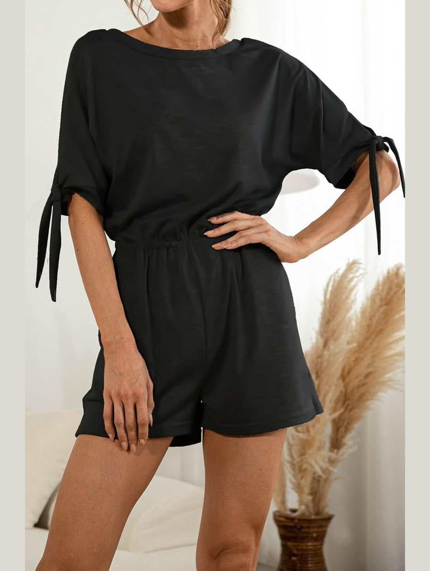 SLEEVE SLIT SOLID COLOR LACE CASUAL JUMPSUIT - Doublju