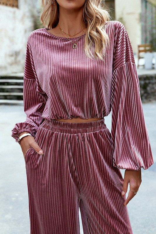 VELVET CORDUROY LOOSE FIT COZY TOP AND PANTS SET
