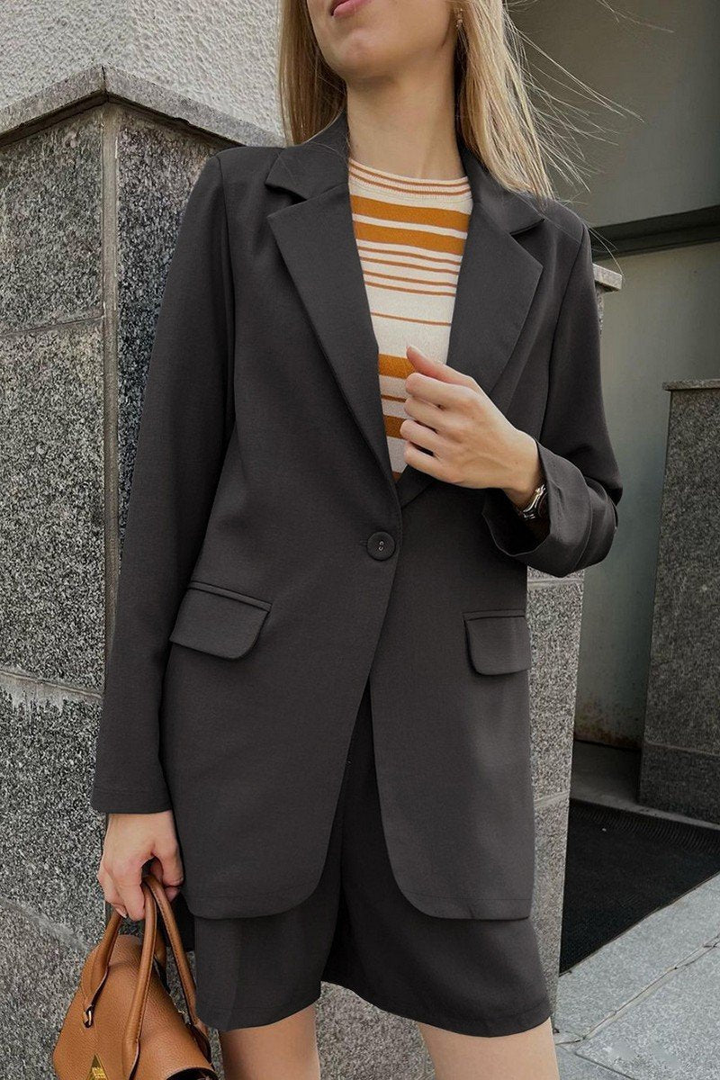 WOMEN OVERSIZED BOYFRIEND BLAZER AND SHORTS SET