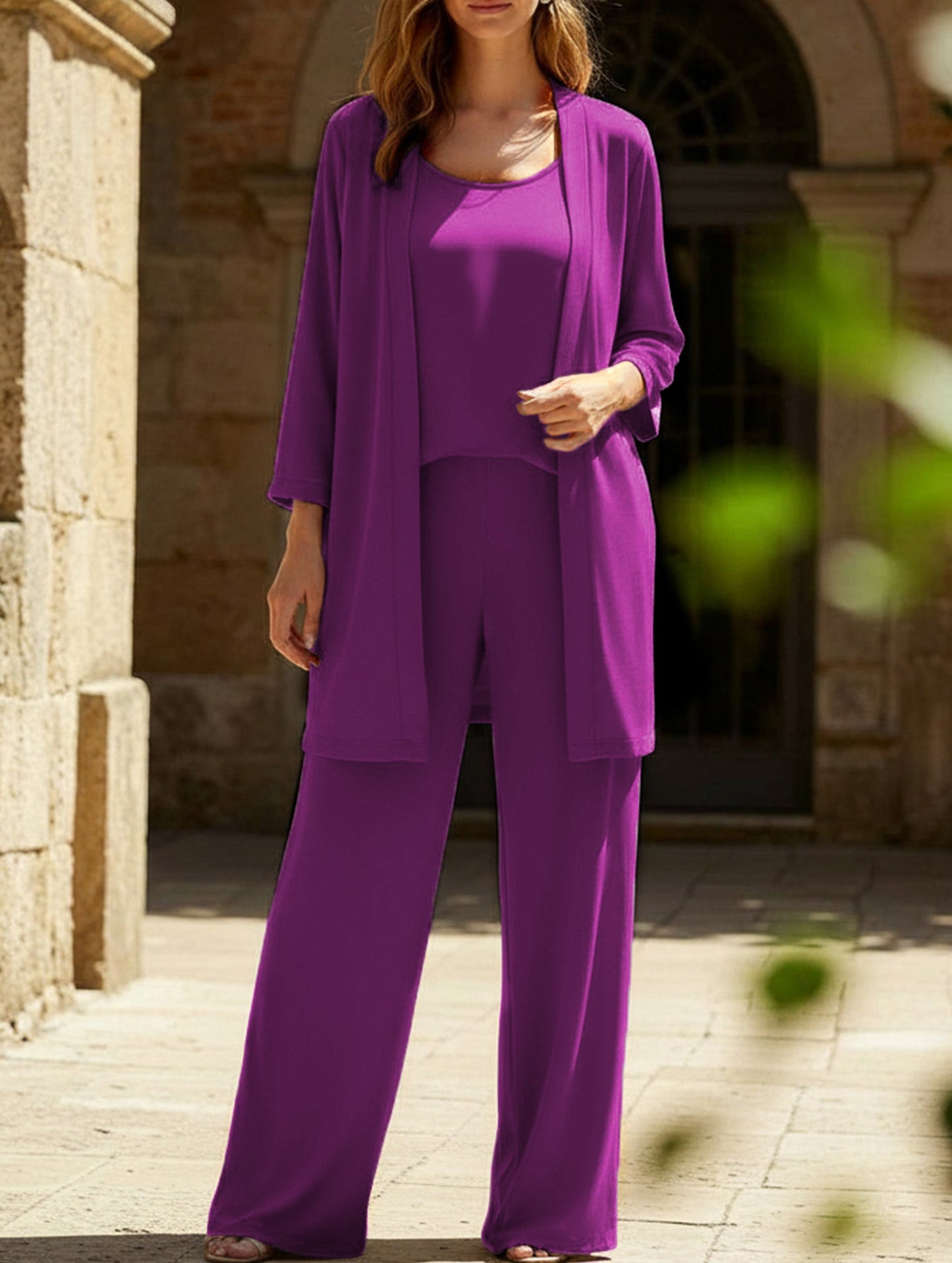 Round neck sleeveless vest wide-leg pants suit