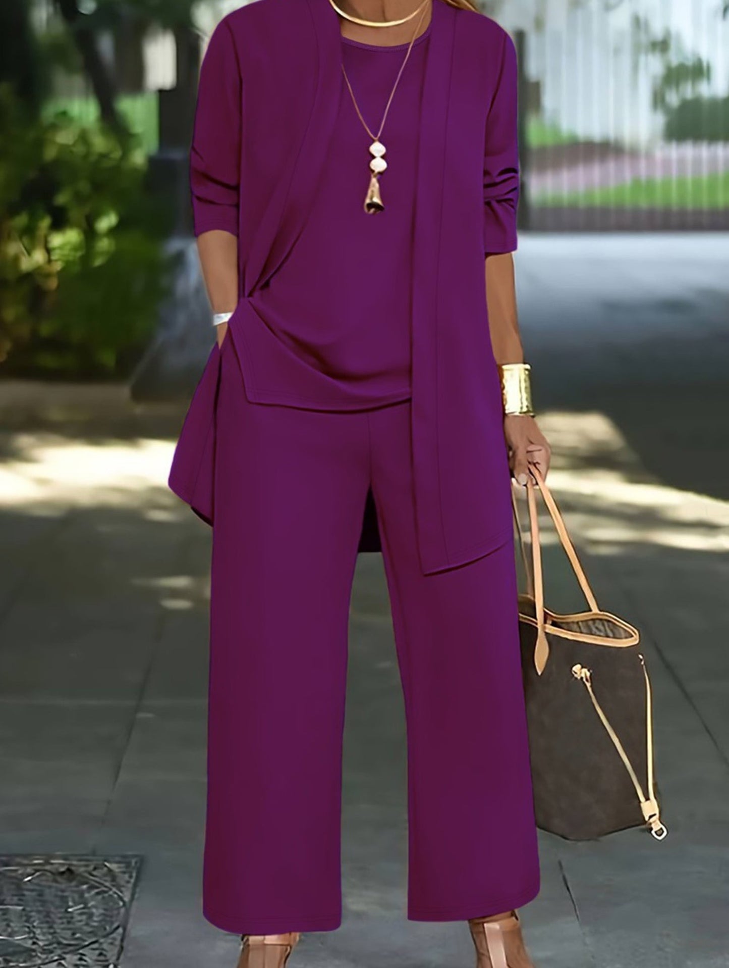 Round neck sleeveless vest wide-leg pants suit