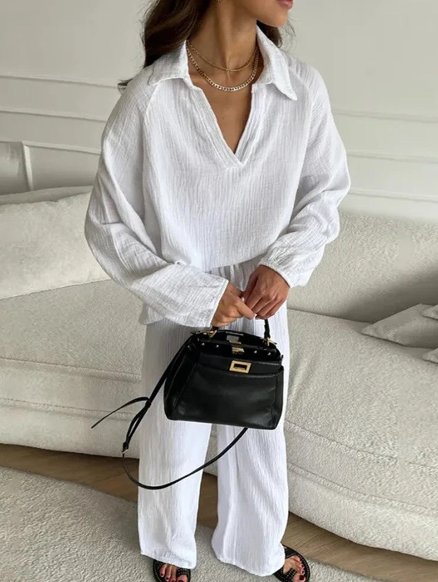 Long-sleeved top drawstring trousers set