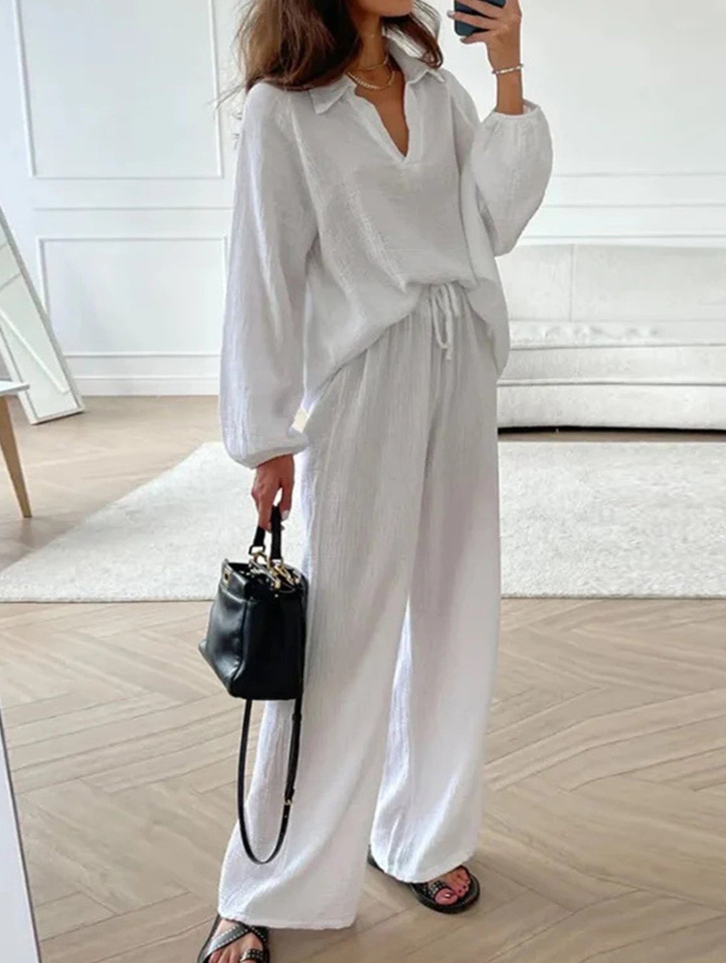 Long-sleeved top drawstring trousers set