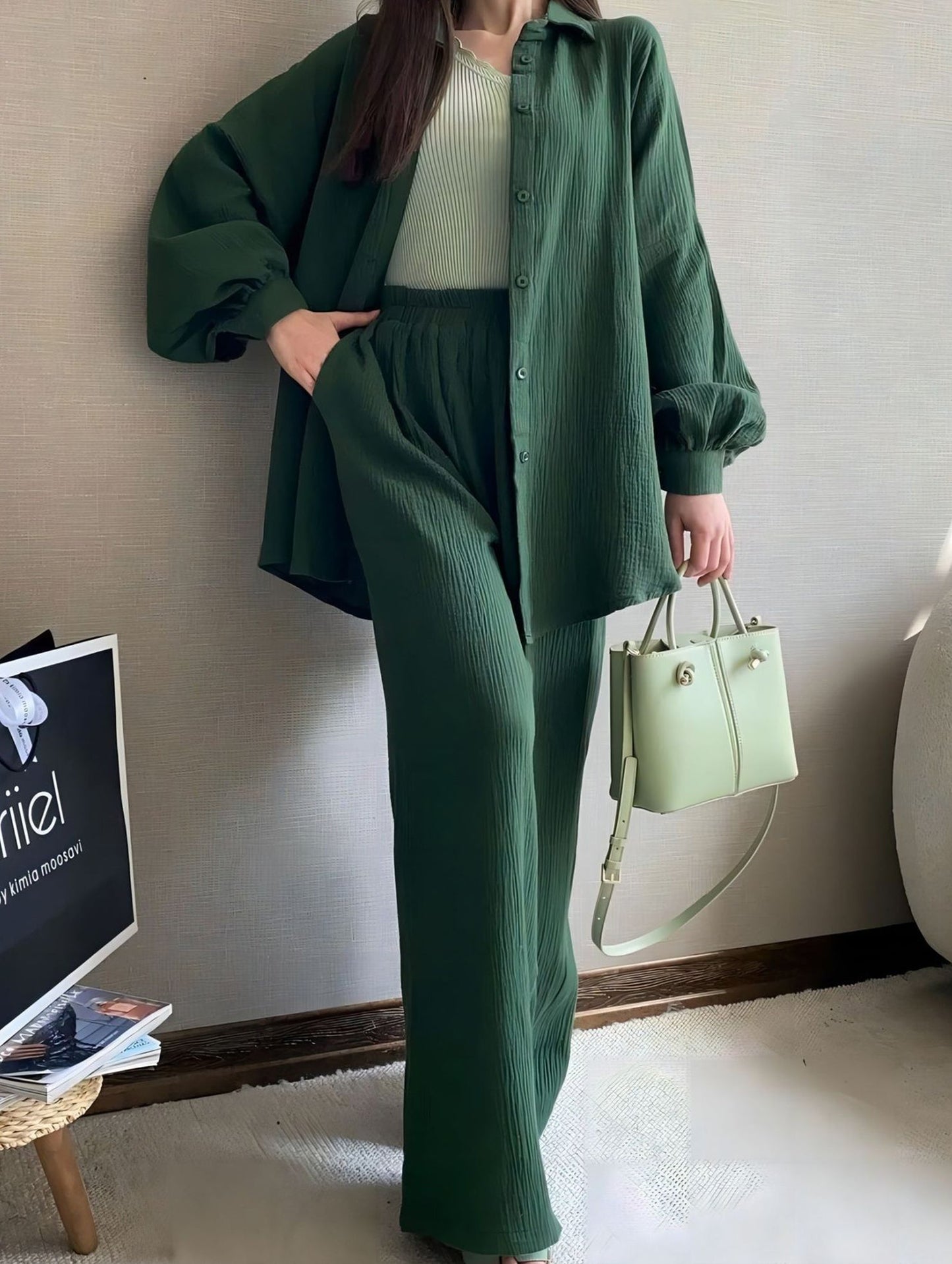 Long-sleeved lapel shirt and trousers suit