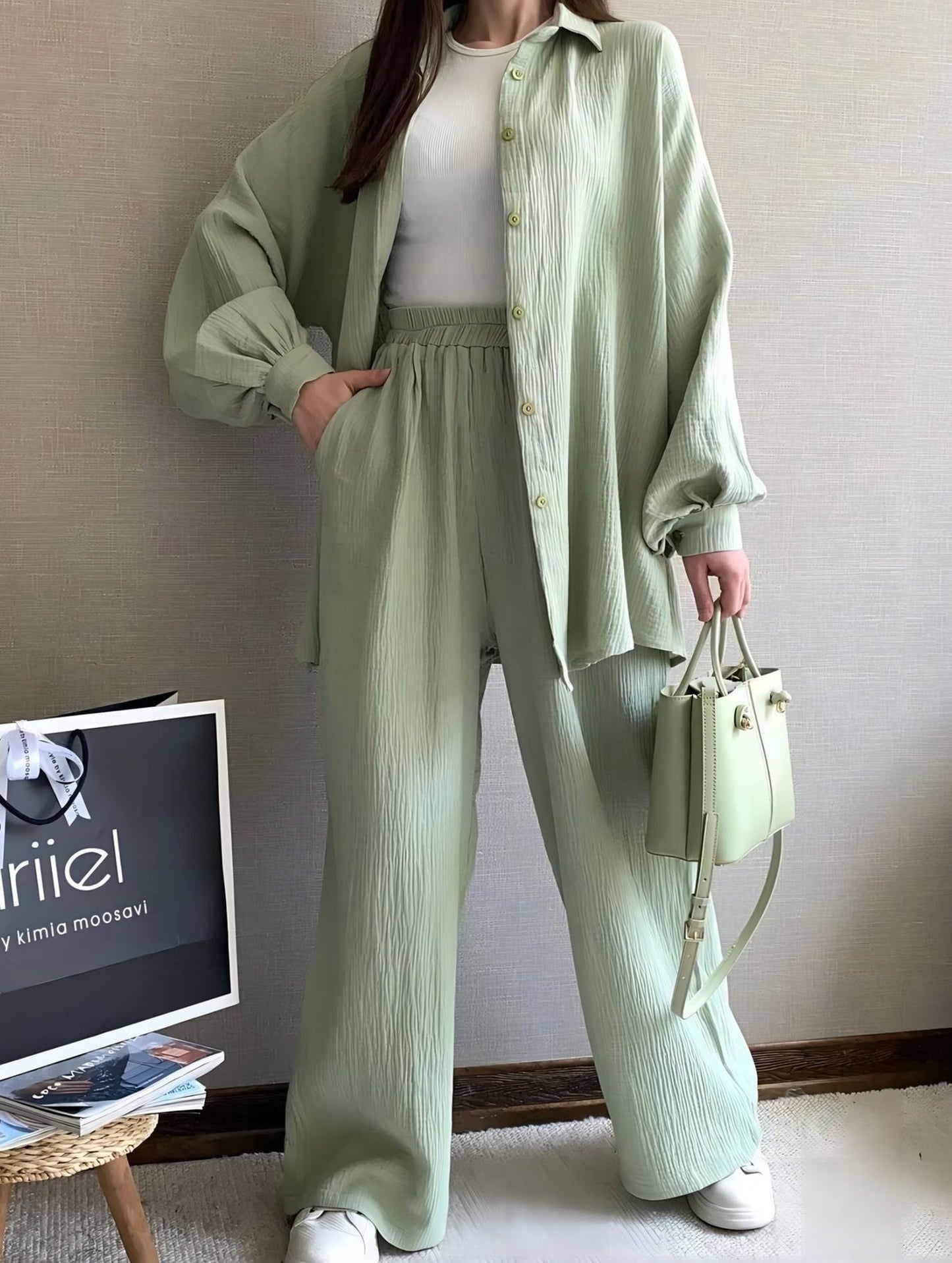 Long-sleeved lapel shirt and trousers suit
