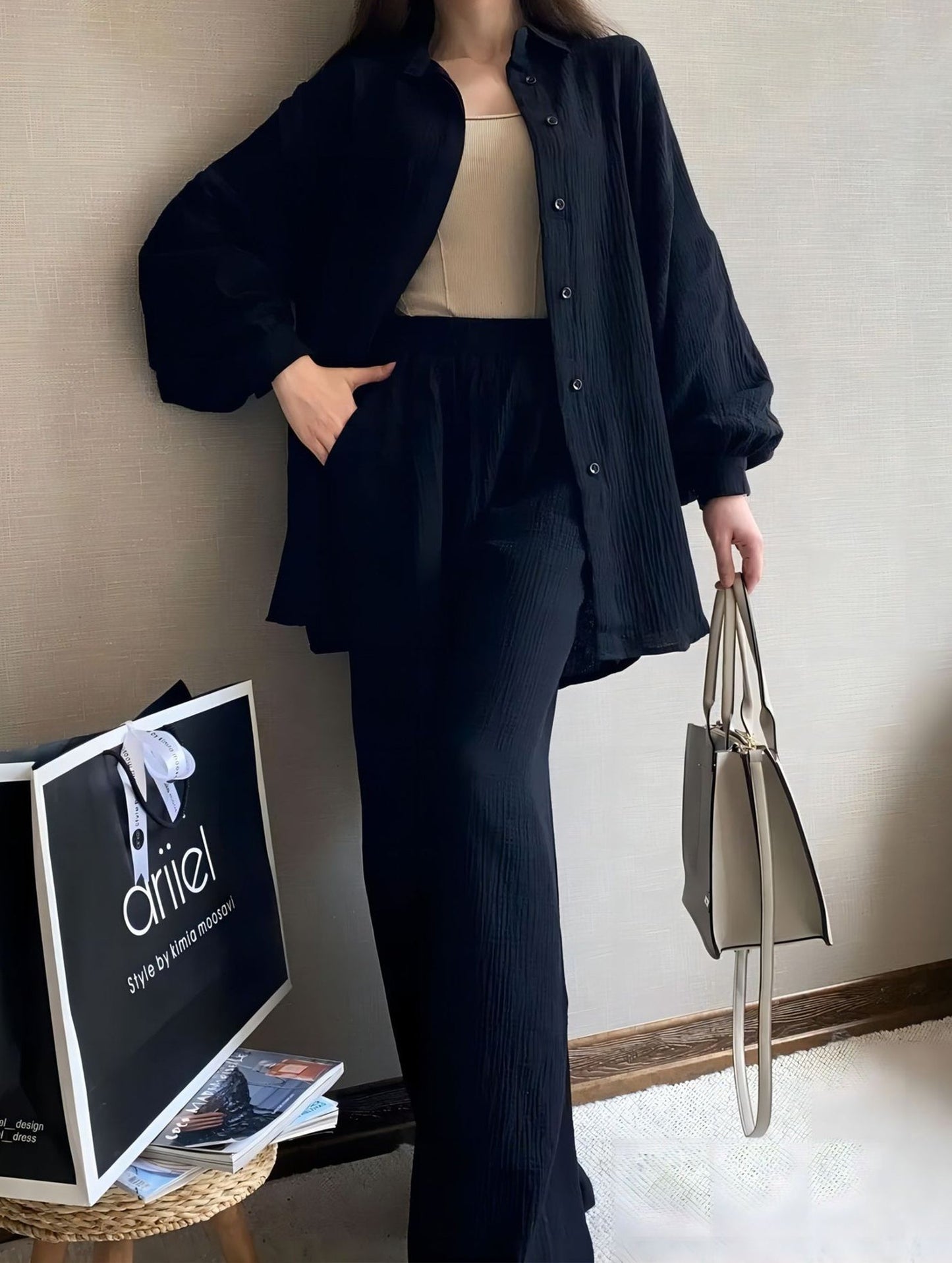 Long-sleeved lapel shirt and trousers suit