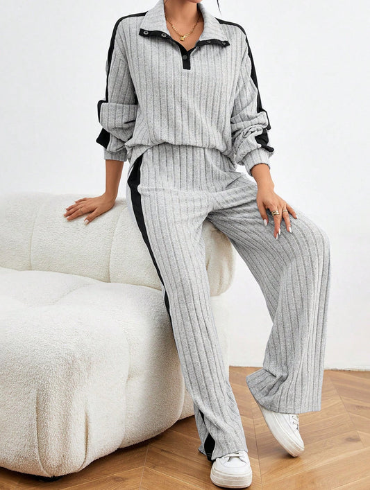 Loose sweatshirt and wide-leg pants suit