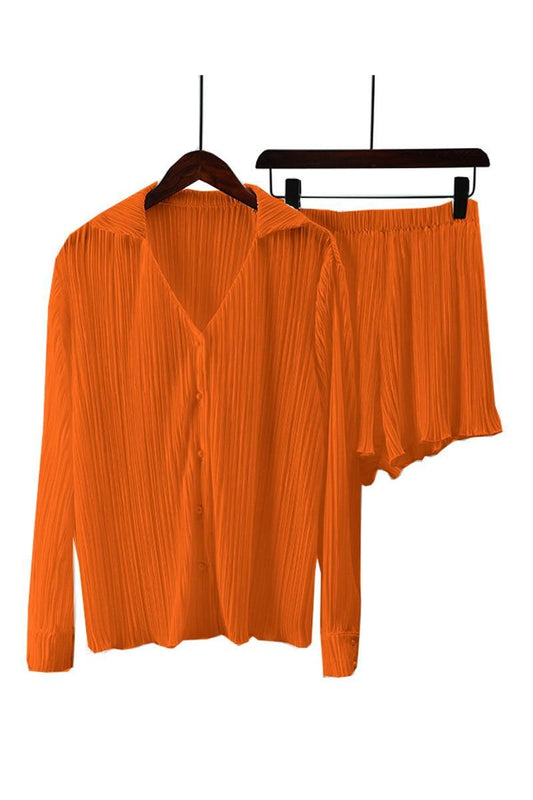 BUTTON UP CORDUROY SHIRTS AND ELASTIC SHORTS SET - Doublju