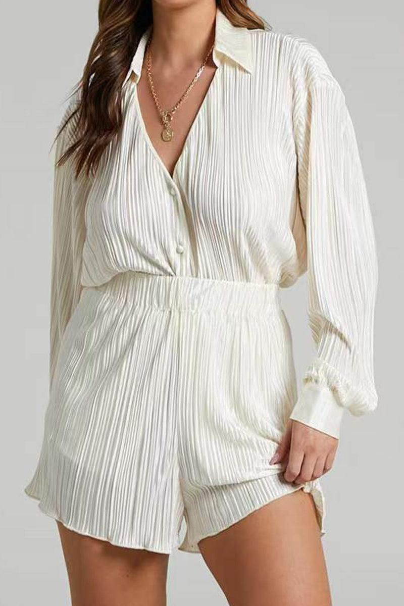 BUTTON UP CORDUROY SHIRTS AND ELASTIC SHORTS SET - Doublju