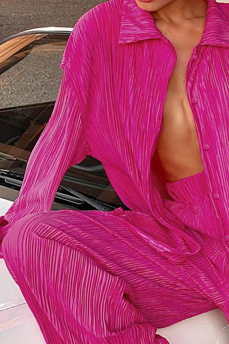 WOMEN OVERSIZED PLEATED SHIRTS AND PANTS SET - Doublju