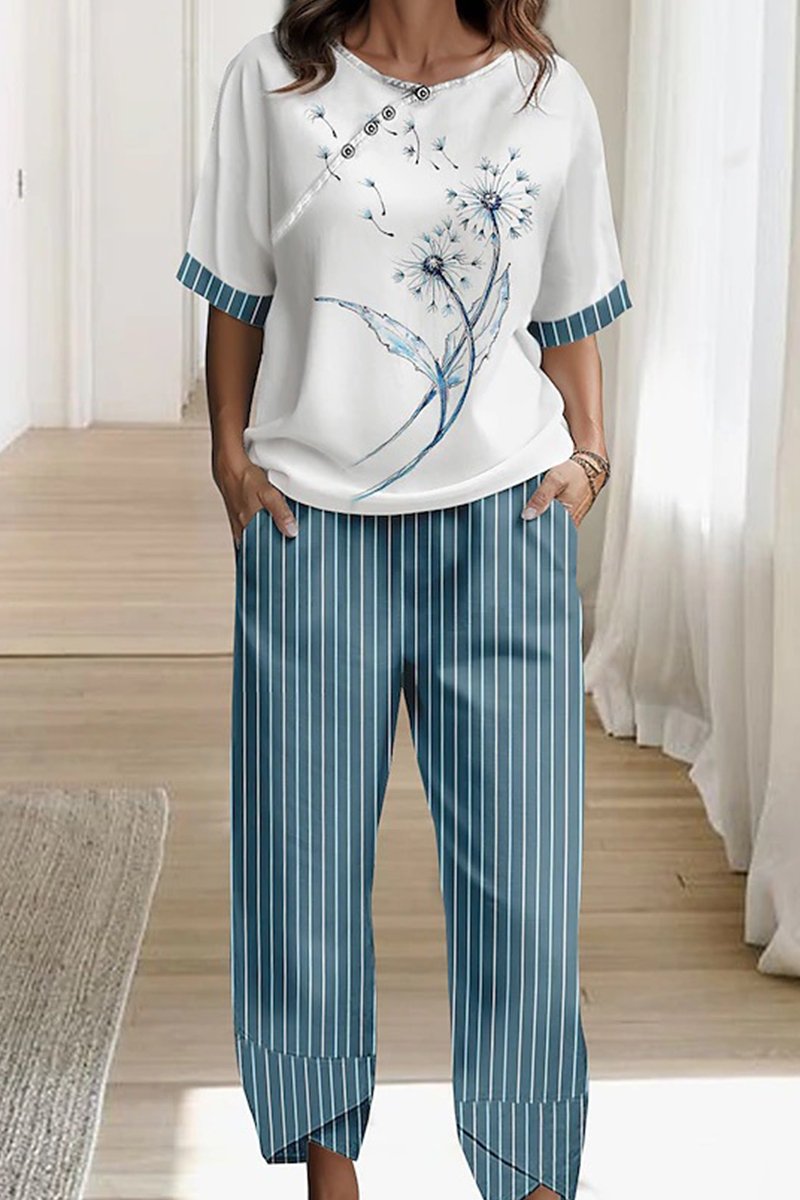 WOMEN COZY PRINTING TOP AND PANTS HOMEWEAR SET