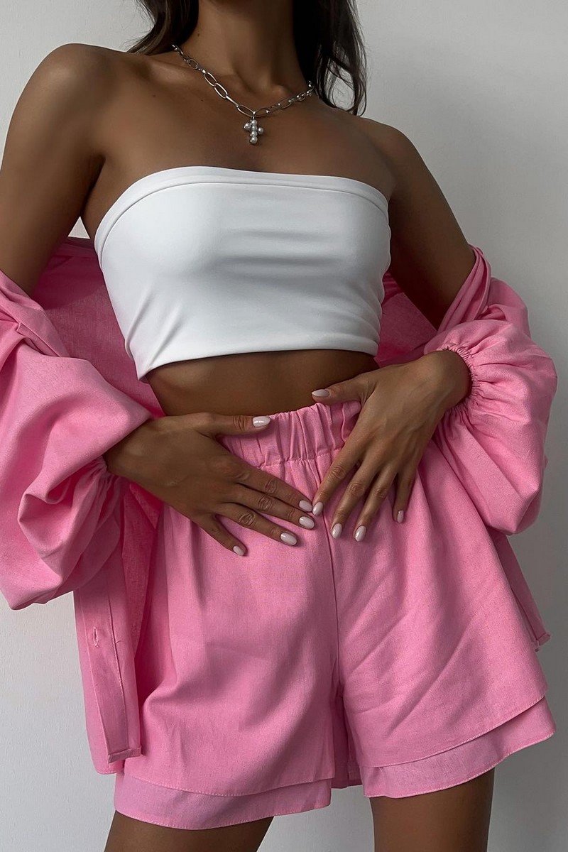 WOMEN LANTERN SLEEVE SHIRTS AND ELASTIC SHORTS