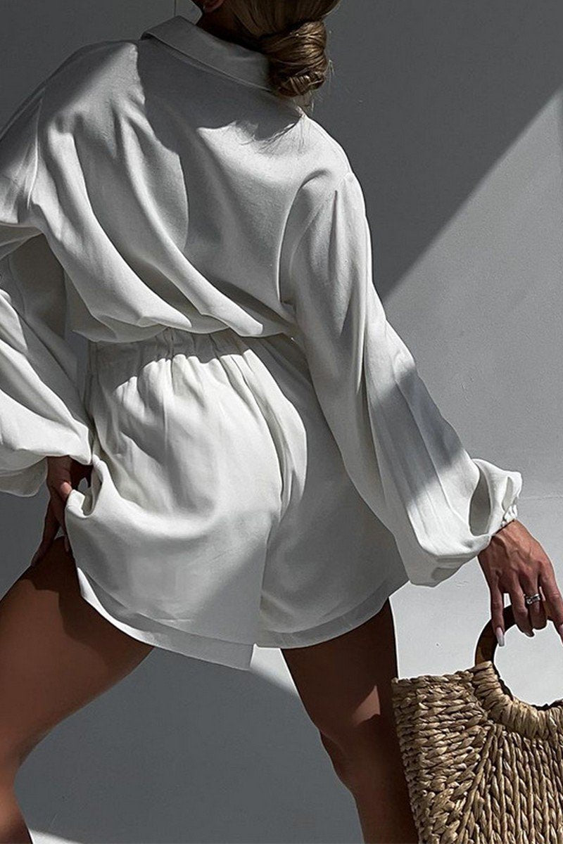 WOMEN LANTERN SLEEVE SHIRTS AND ELASTIC SHORTS