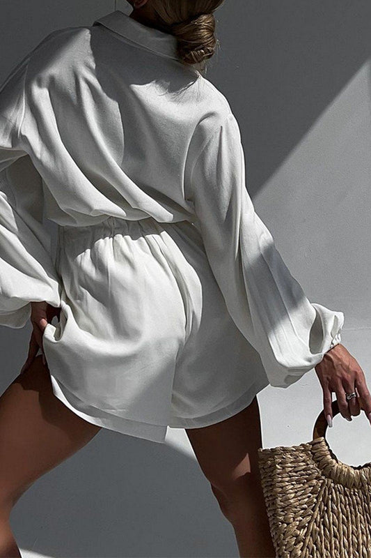 WOMEN LANTERN SLEEVE SHIRTS AND ELASTIC SHORTS