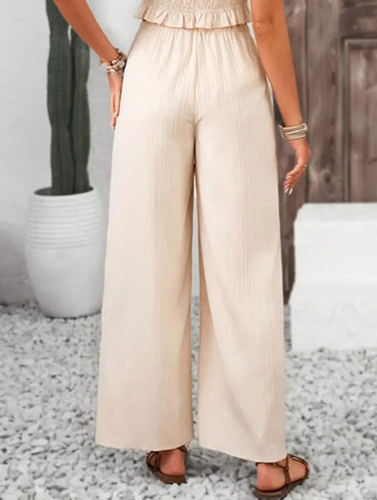 Jacquard striped straight slacks with halters