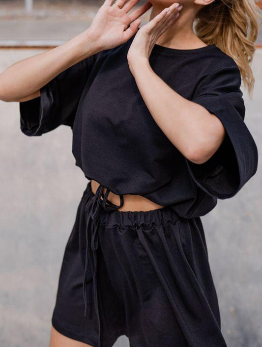 Casual Comfort Drawstring Set ??Soft Stretch 2-Piece Outfit