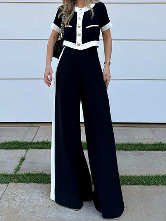 Short Top Straight Leg Two-Piece Set ??Casual Chic Matching Set for Women