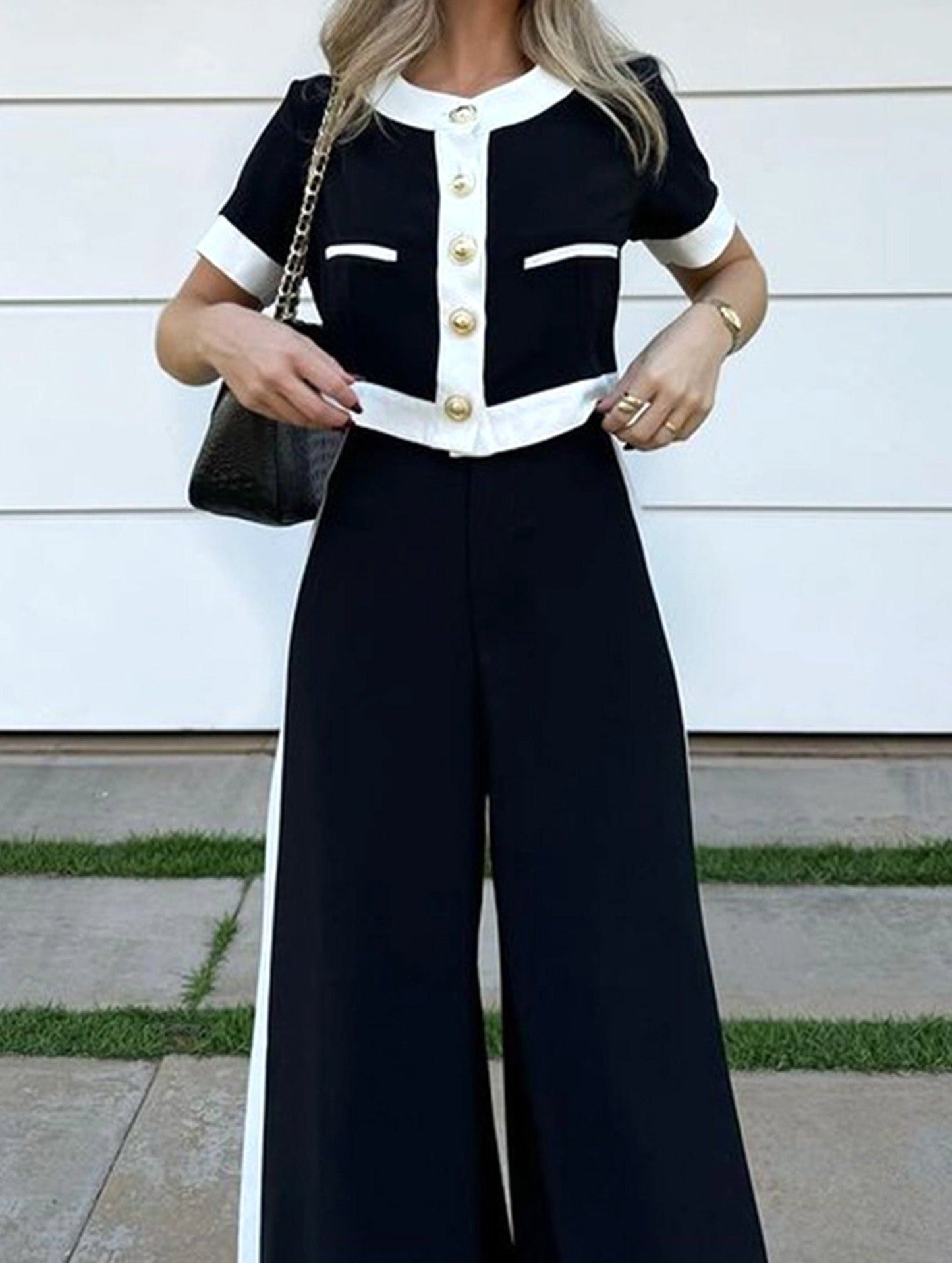 Short Top Straight Leg Two-Piece Set ??Casual Chic Matching Set for Women