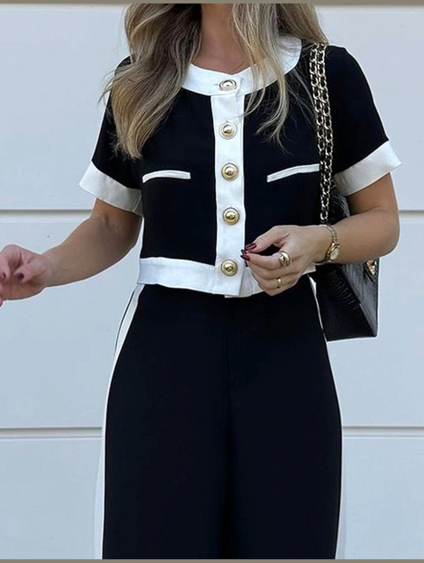 Short Top Straight Leg Two-Piece Set ??Casual Chic Matching Set for Women