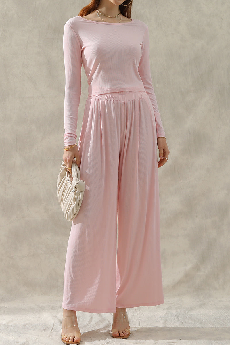 MODAL LONG SLEEVE T SHIRT TOP AND WIDE PANTS SET