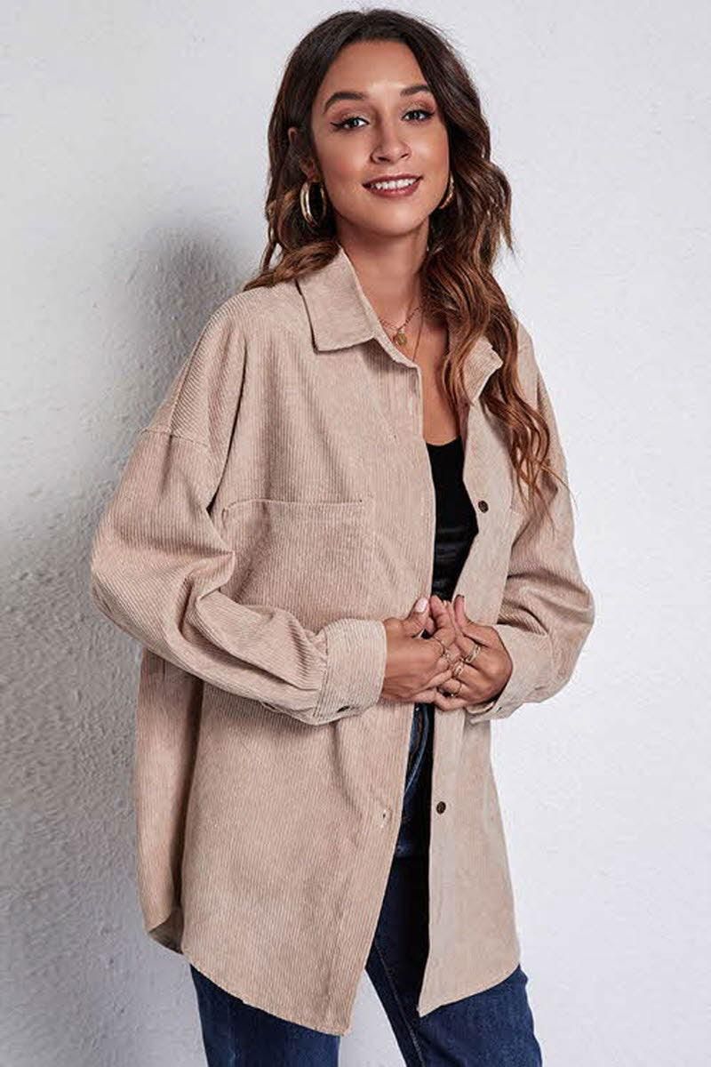 STITCHING POCKETS CORDUROY SHIRT - Doublju