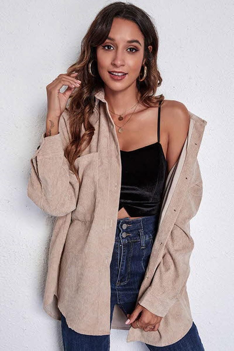STITCHING POCKETS CORDUROY SHIRT - Doublju