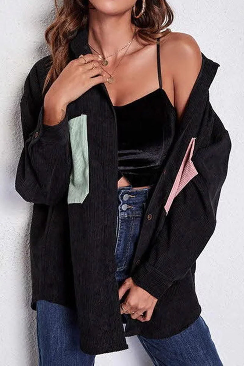 STITCHING POCKETS LOOSE CORDUROY SHIRT