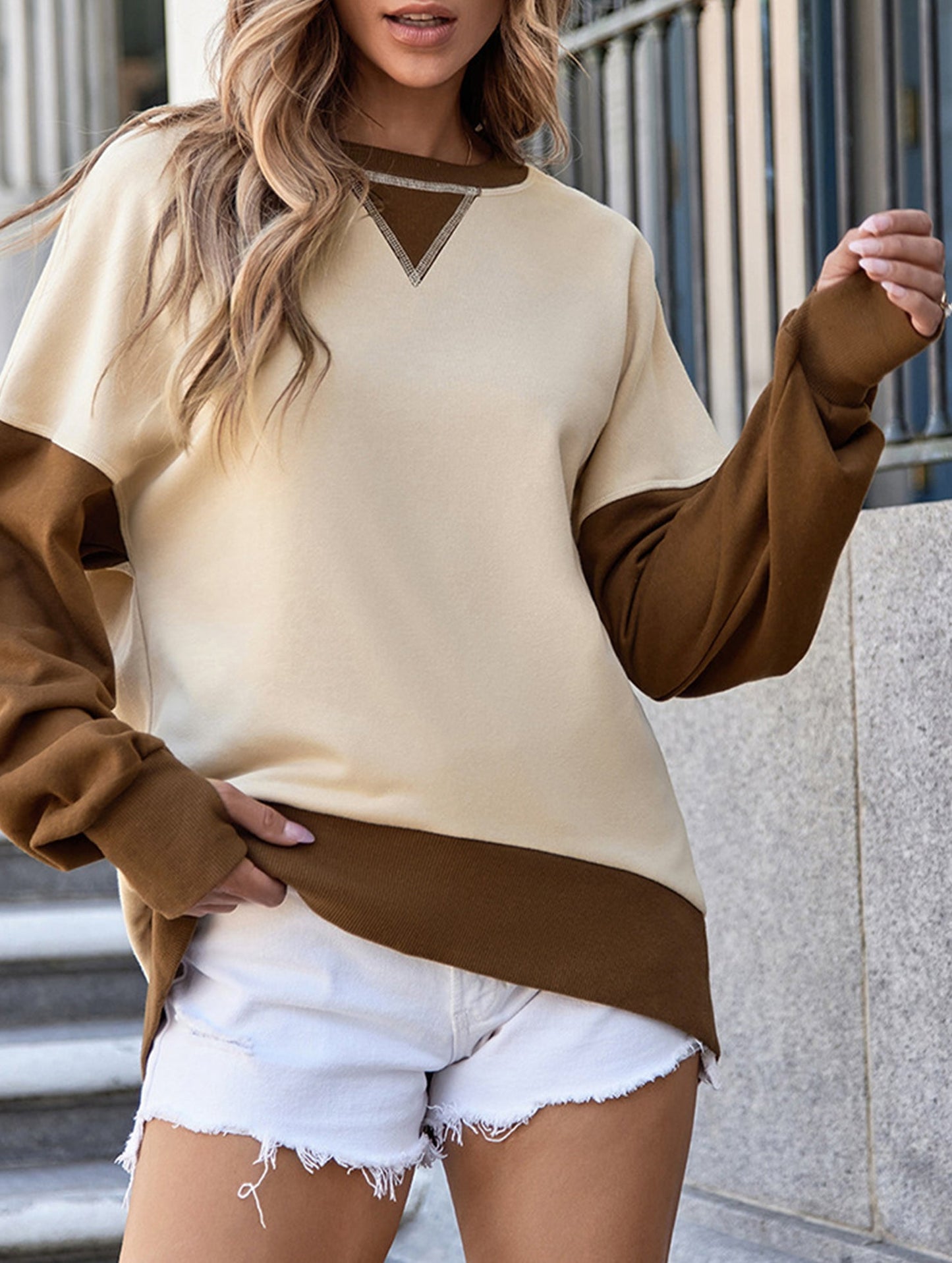 Personalized color-blocked round-neck hoodie