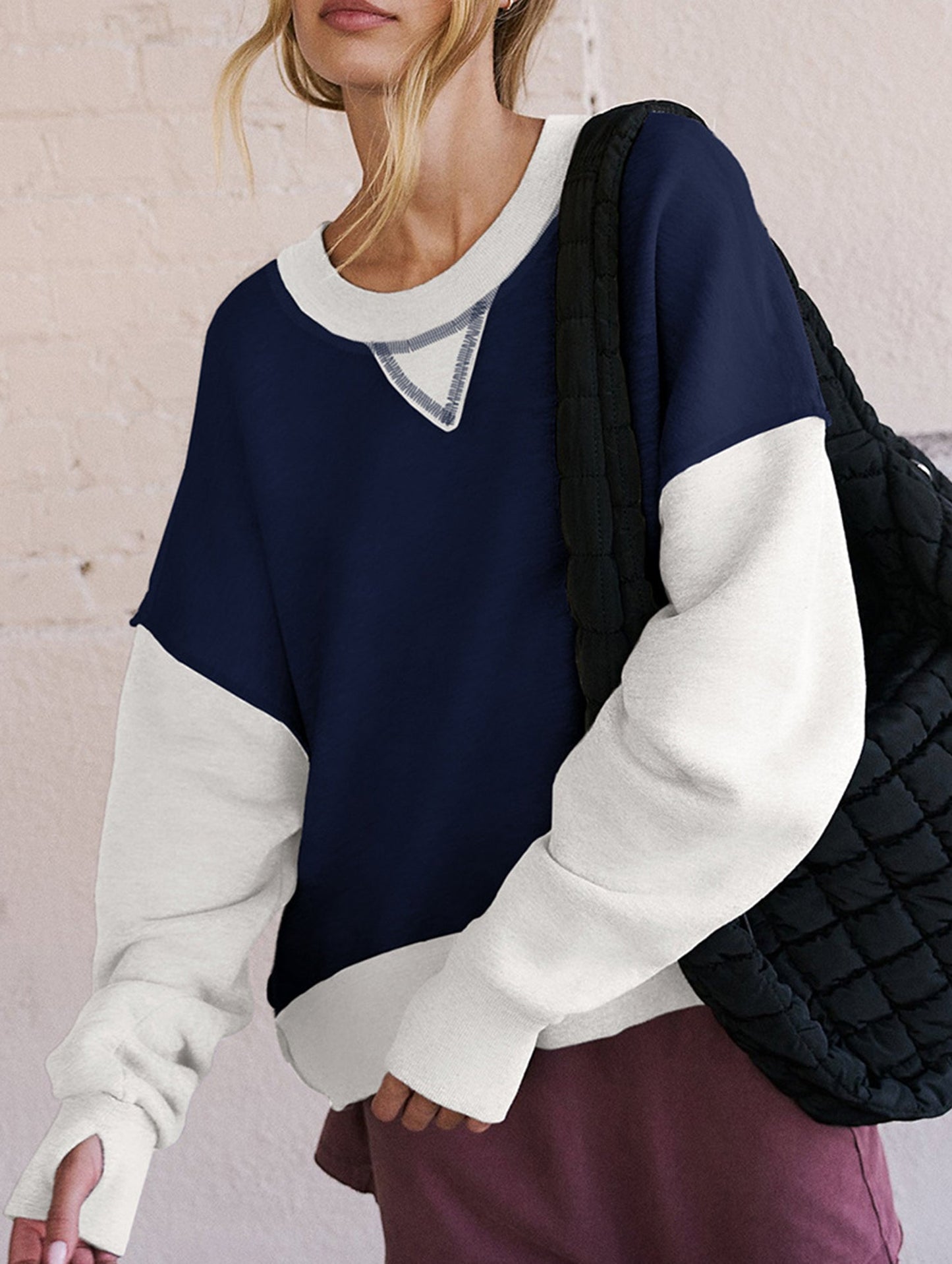 Personalized color-blocked round-neck hoodie