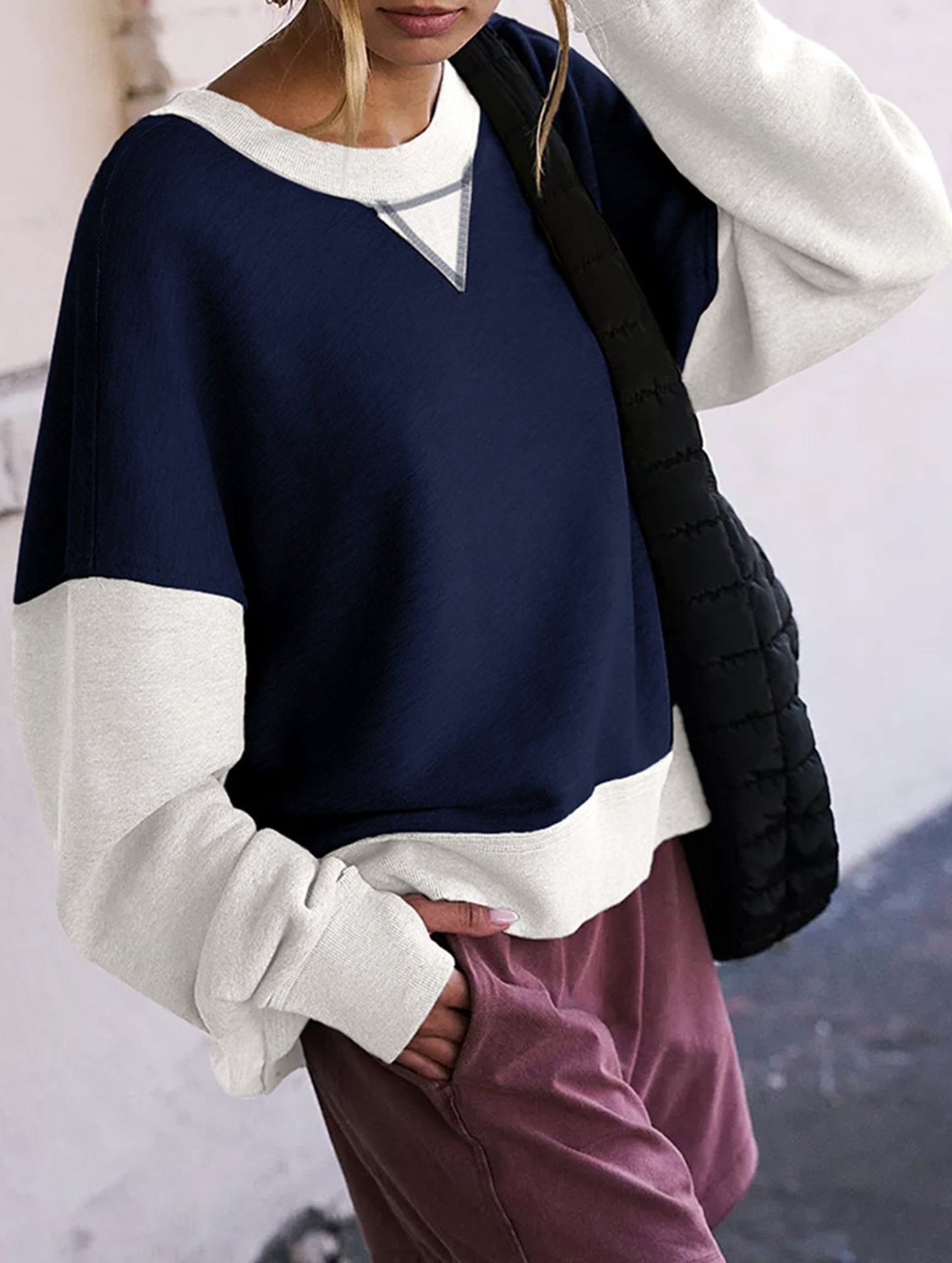 Personalized color-blocked round-neck hoodie