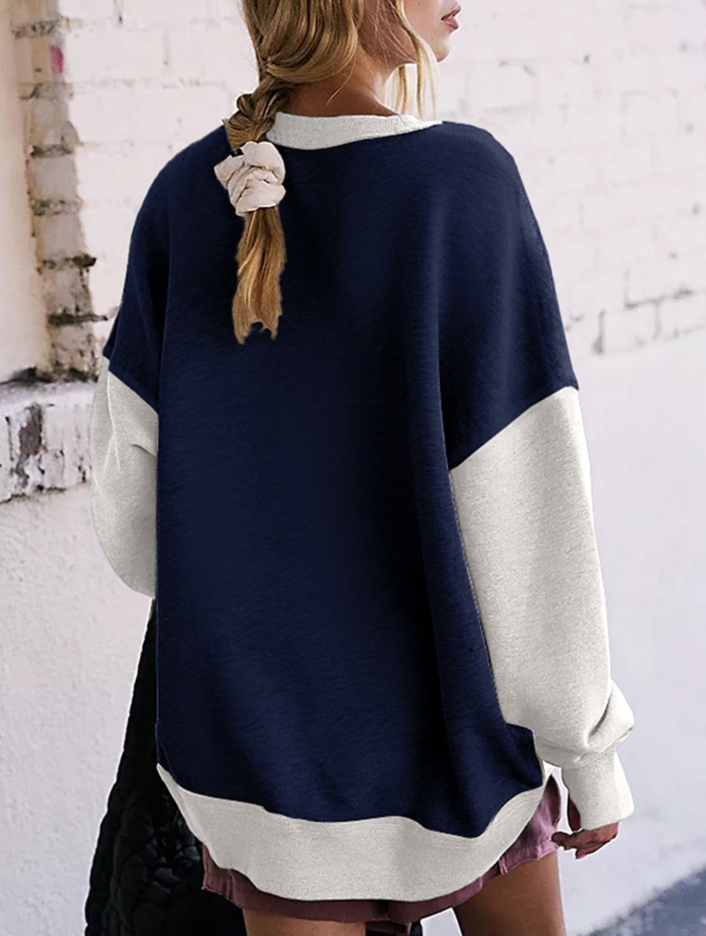 Personalized color-blocked round-neck hoodie