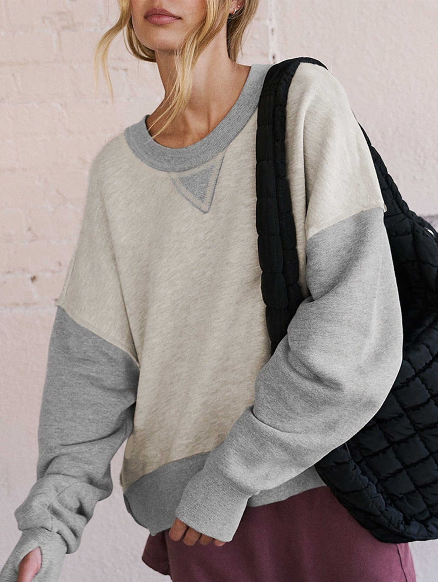 Personalized color-blocked round-neck hoodie