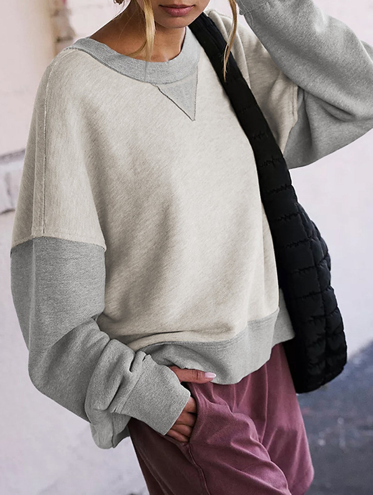 Personalized color-blocked round-neck hoodie