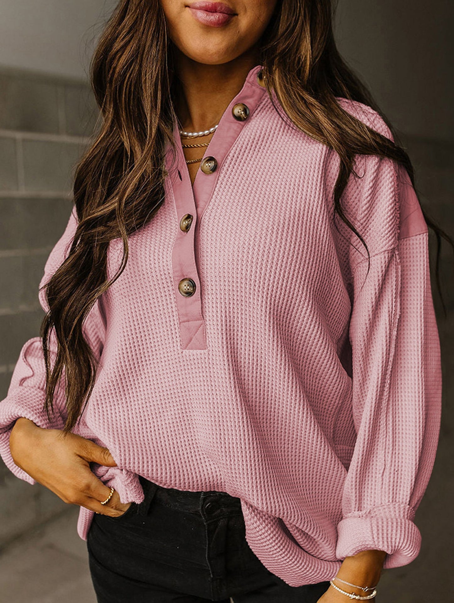 Oversize waffle-weave sweatshirt for women