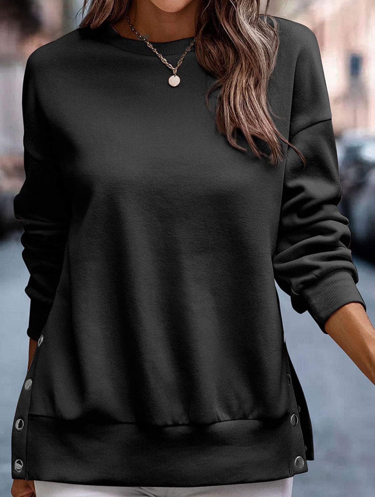 Split loose sleeve sweatshirt to cover fat