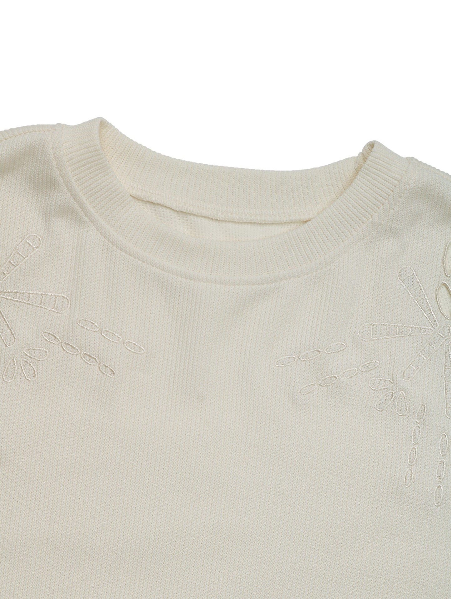 Long-sleeved texture embroidered patchwork top