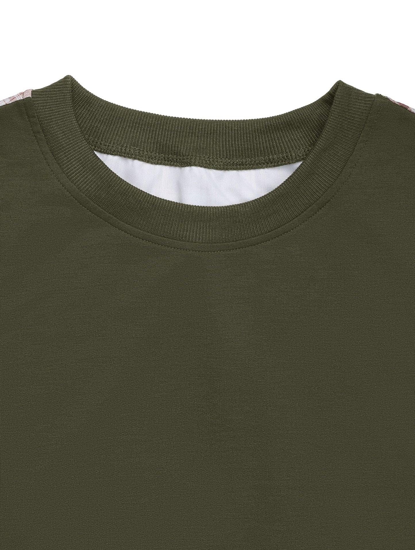 Plaid Patchwork Crew Neck Pullover Sweatshirt