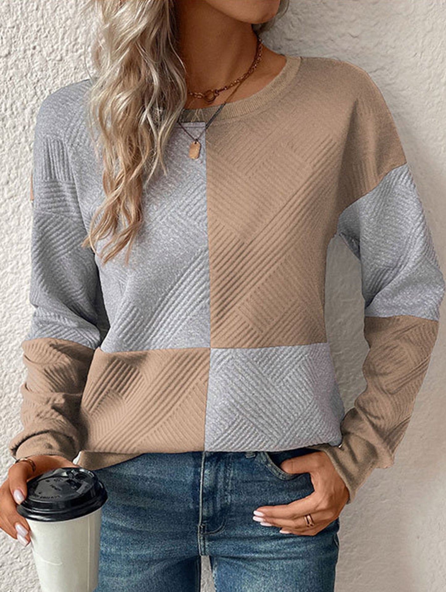 Women's round neck textured hoodie
