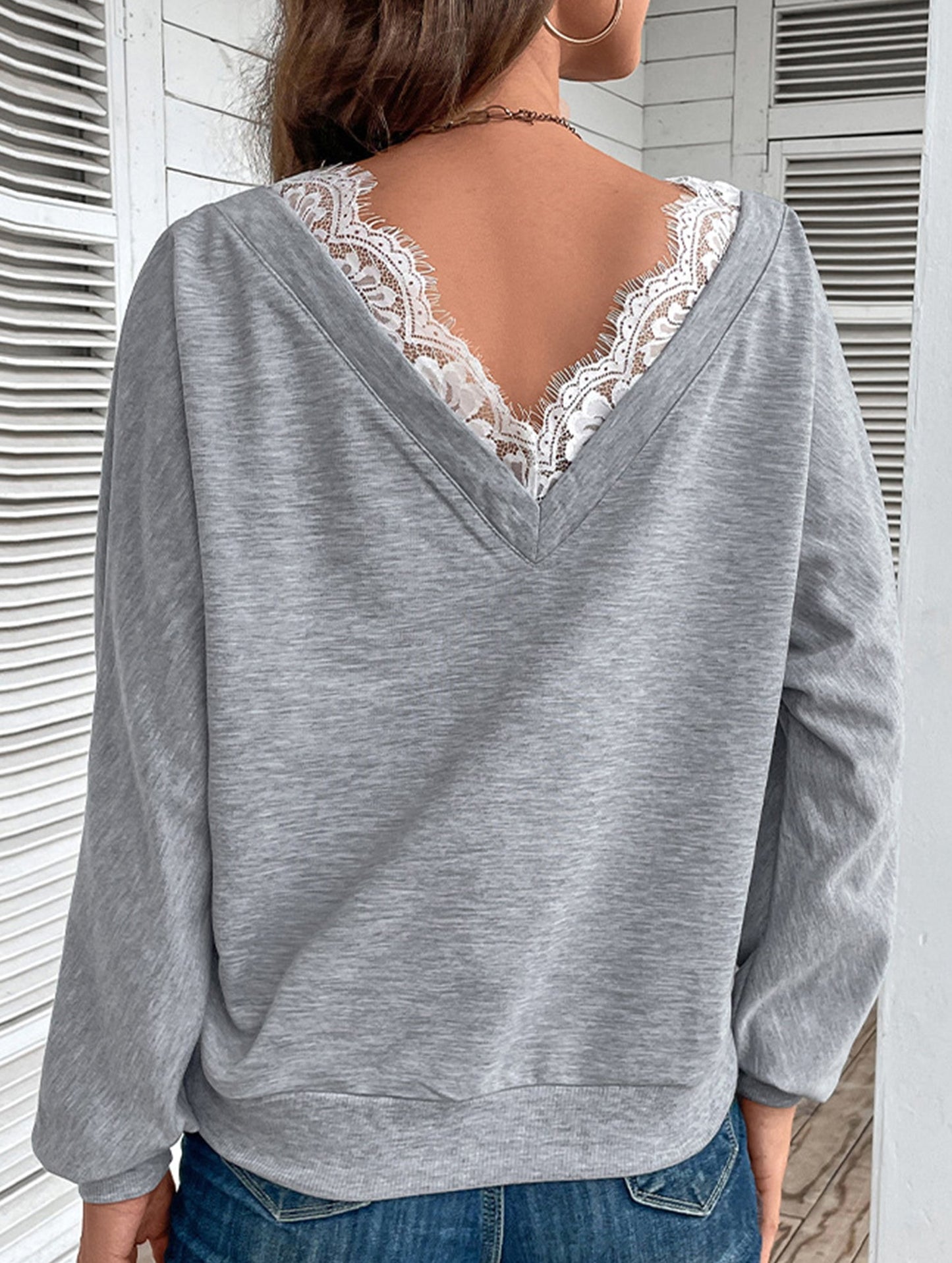 V-neck hoodie lace splice top