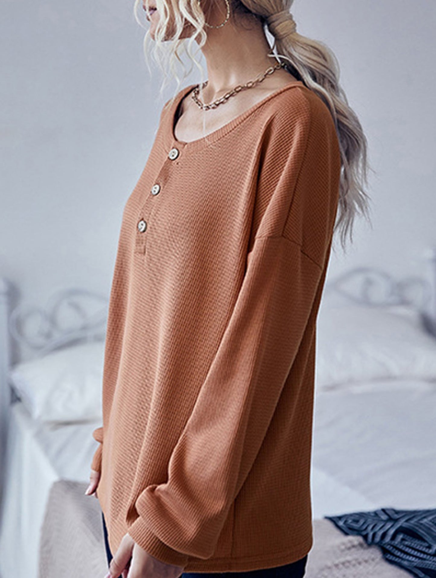 Long-sleeved base layer button-down sweater