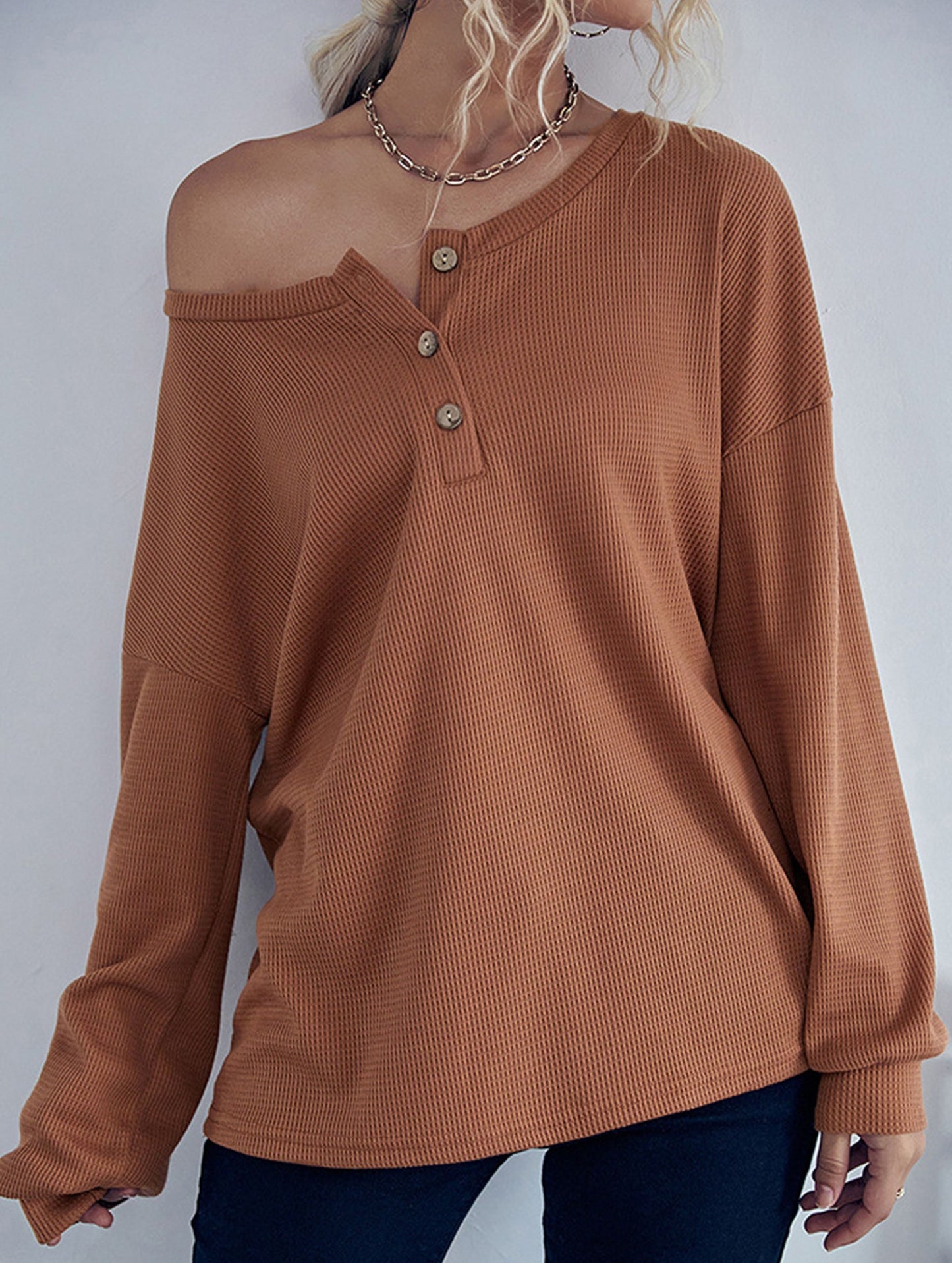 Long-sleeved base layer button-down sweater