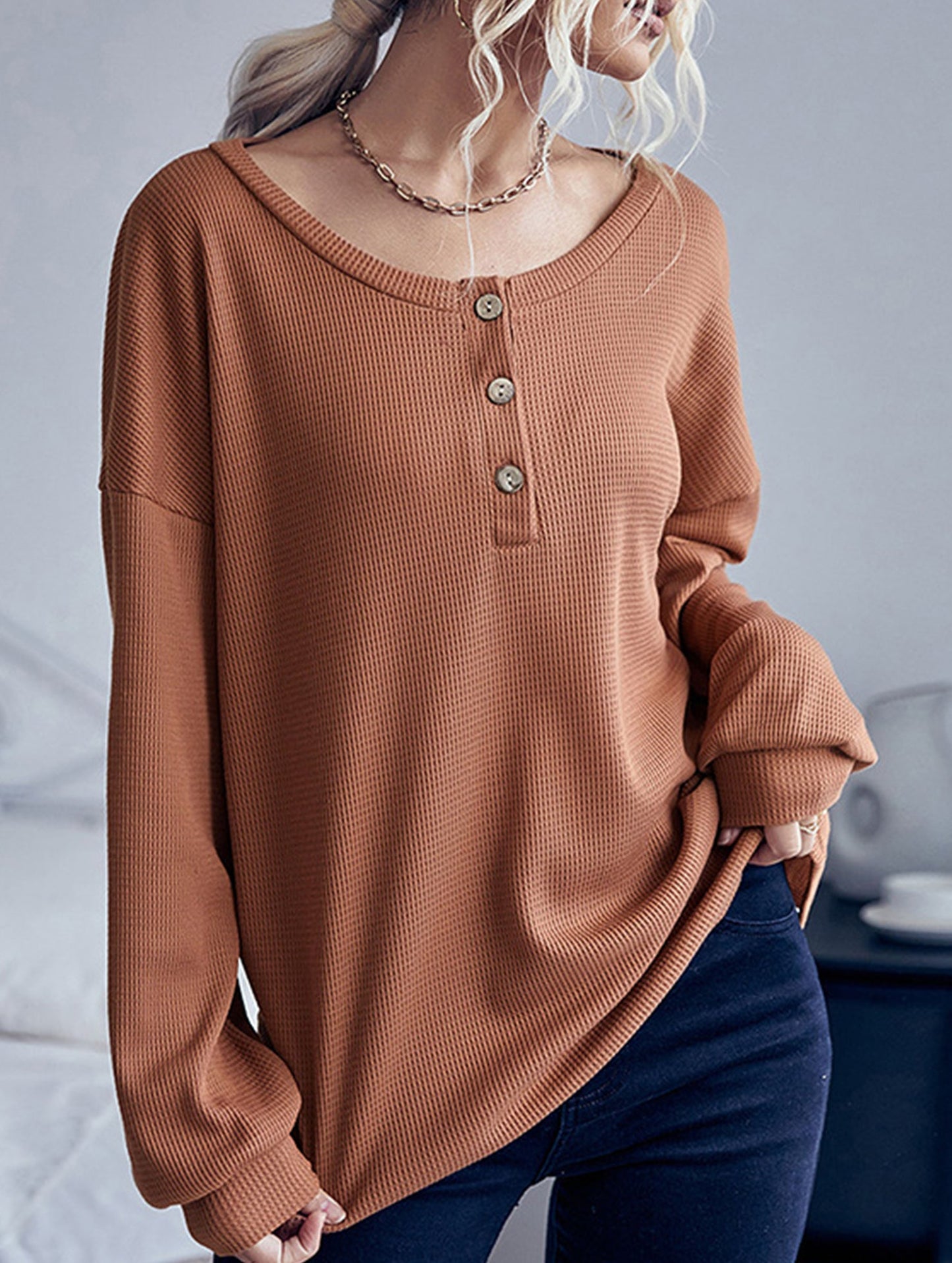 Long-sleeved base layer button-down sweater