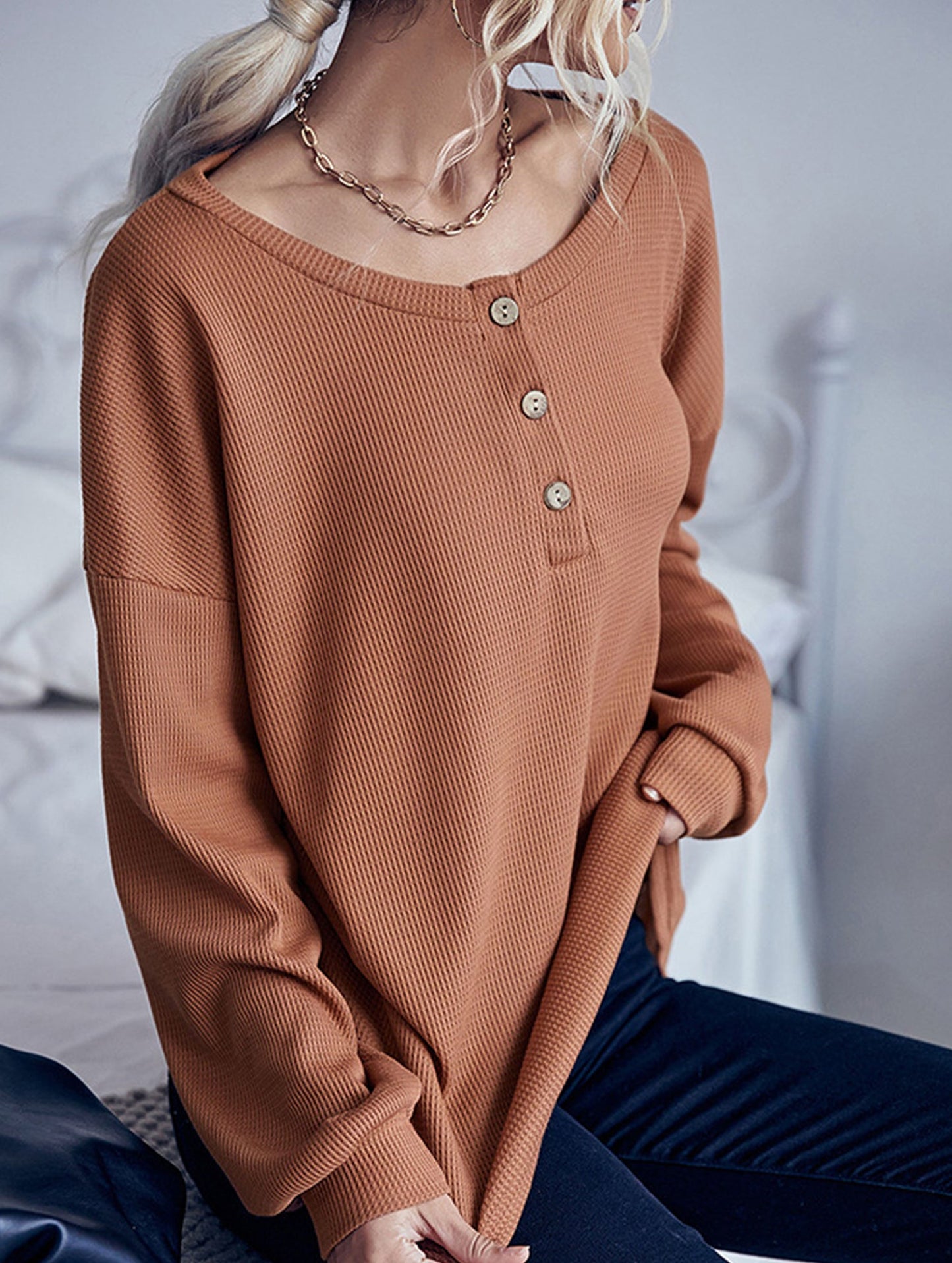 Long-sleeved base layer button-down sweater